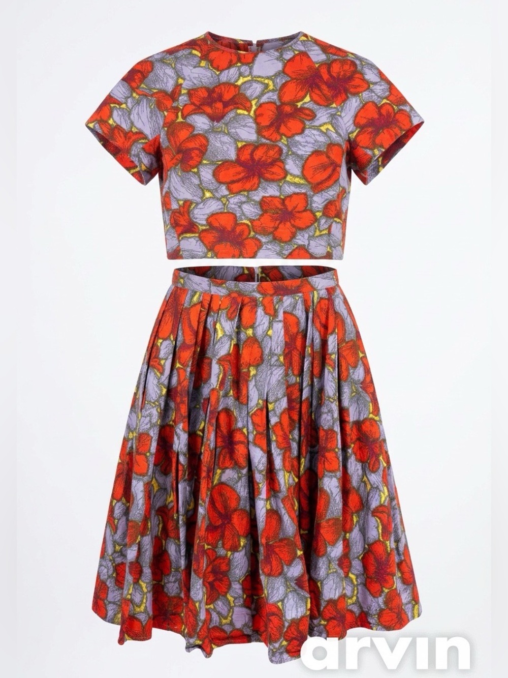Vintage H&M Floral 2-Piece Set Crop Top & Pleated Midi Skirt Co-Ord - Size 4